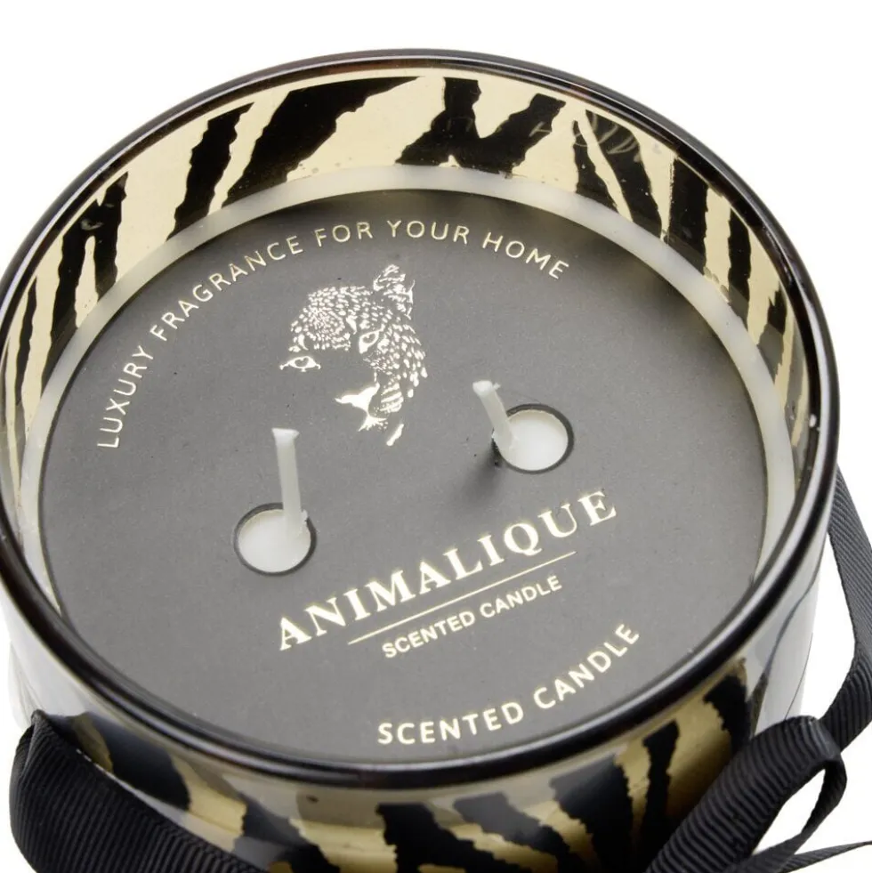 Bougie pot en verre motif pelage animal Ø10xH12,5cm (2 modèles léopard ou tigre)