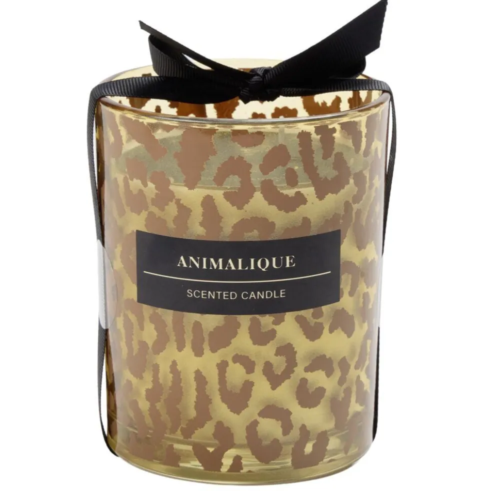 Bougie pot en verre motif pelage animal Ø10xH12,5cm (2 modèles léopard ou tigre)
