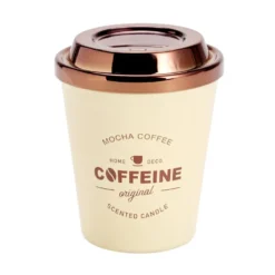 Bougie pot forme tasse café avec couvercle métallisé Ø9,5xH11cm (3 modèles)