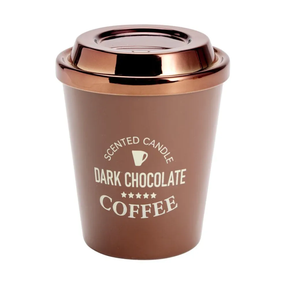Bougie pot forme tasse café avec couvercle métallisé Ø9,5xH11cm (3 modèles)
