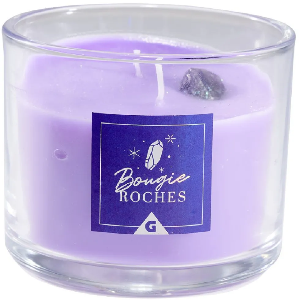Bougie roche améthyste sérénité violet 35H