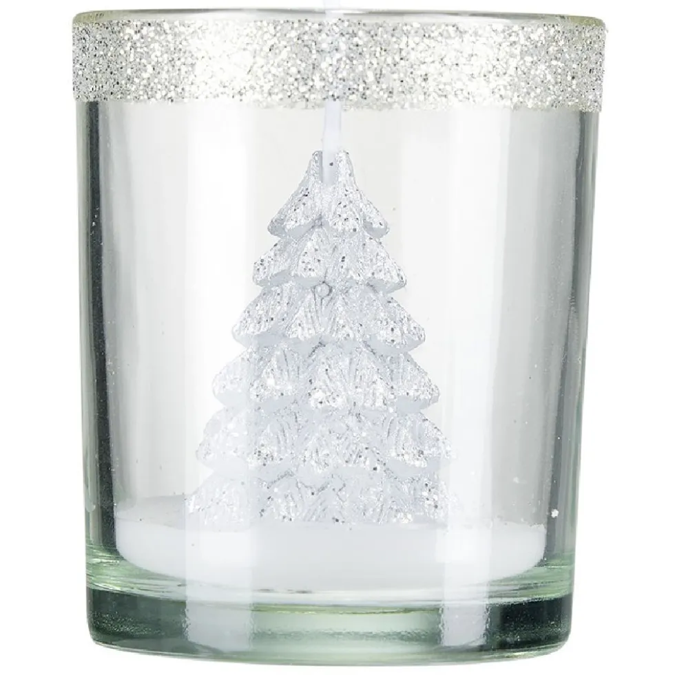 Bougie sapin de Noël dans verre Ø6,2xH7,5cm