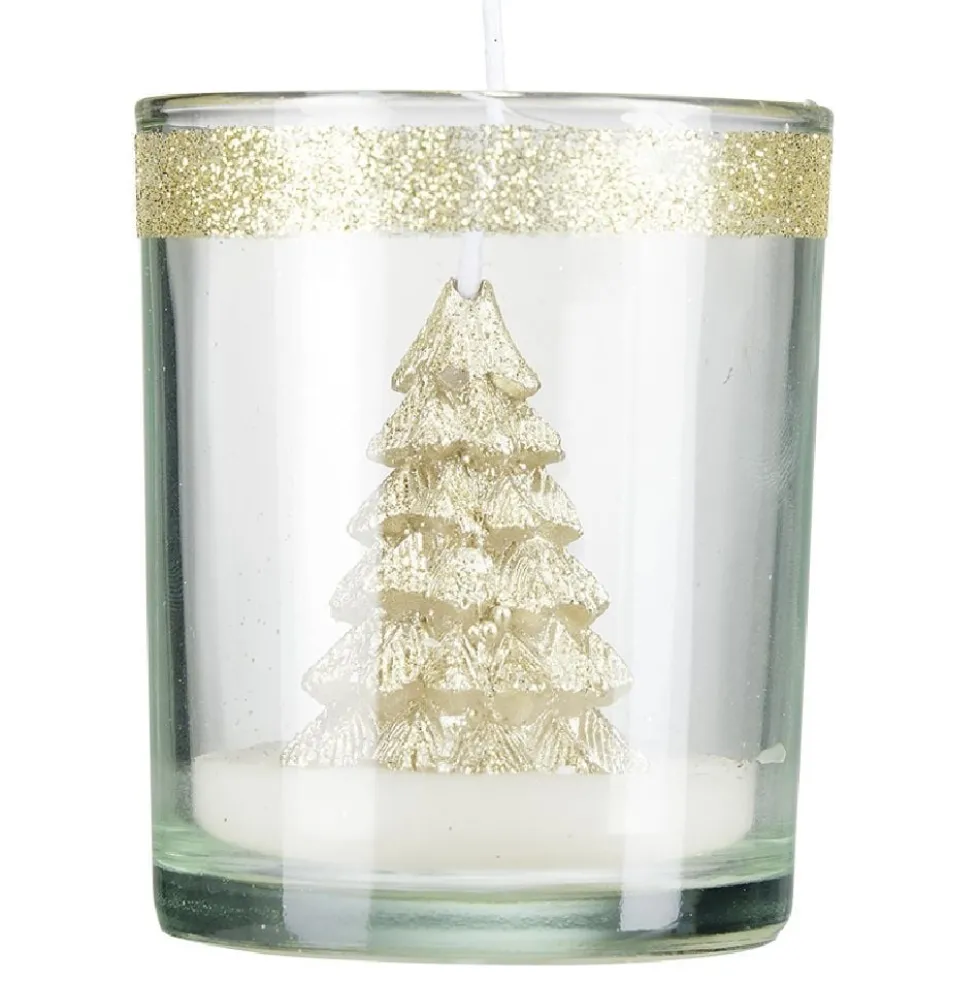 Bougie sapin de Noël dans verre Ø6,2xH7,5cm