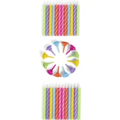 Bougies d'anniversaire multicolore x 24 et ses 12 supports