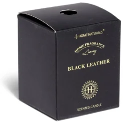Bougie senteur cuir dans pot en verre Ø6,4xH7,9cm noir