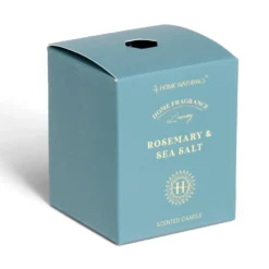 Bougie senteur romarin et sel marin dans pot en verre Ø6,4xH7,9cm bleu