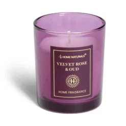 Bougie senteur rose et oud dans pot en verre Ø6,4xH7,9cm rose