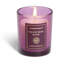 Bougie senteur rose et oud dans pot en verre Ø6,4xH7,9cm rose