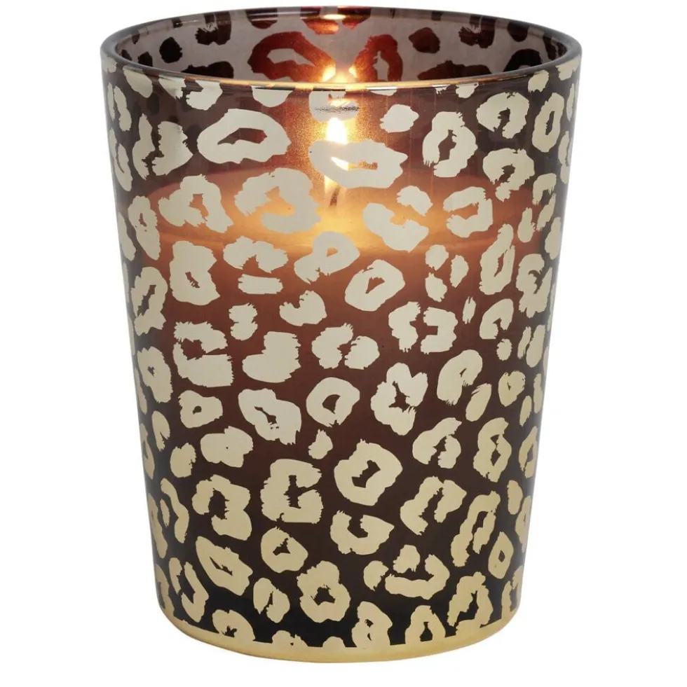 Bougie XXL dans pot en verre motif léopard senteur oud 75H