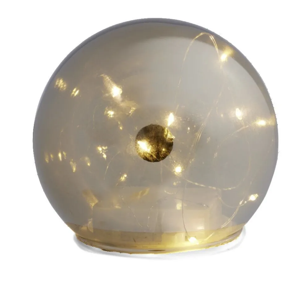 Boule déco LED verre et métal gris argent Ø12cm