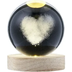Boule de cristal gravée socle LED thème coeur Ø9xH10cm