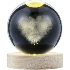 Boule de cristal gravée socle LED thème coeur Ø9xH10cm