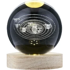 Boule de cristal gravée socle LED thème astro Ø9xH10cm