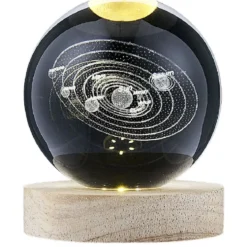 Boule de cristal gravée socle LED thème astro Ø9xH10cm