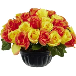 Boule de roses - Fleur artificielle orange et jaune