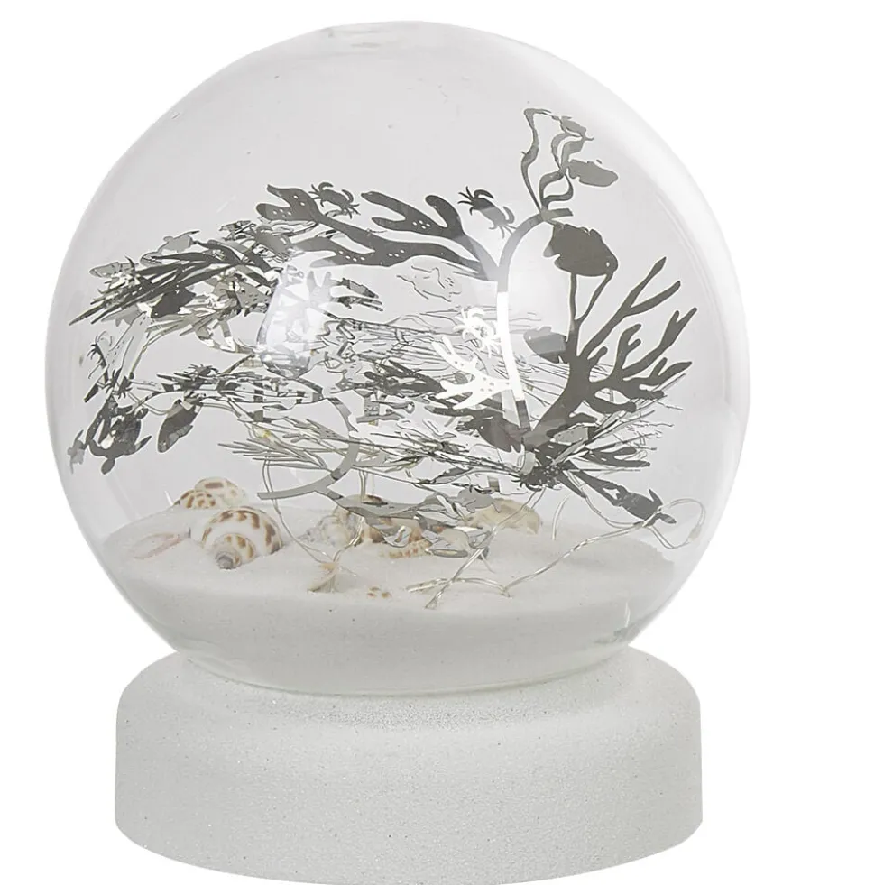 Boule à neige sable design mer avec coquillage LED blanc