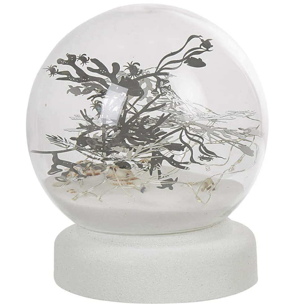 Boule à neige sable design mer avec coquillage LED blanc