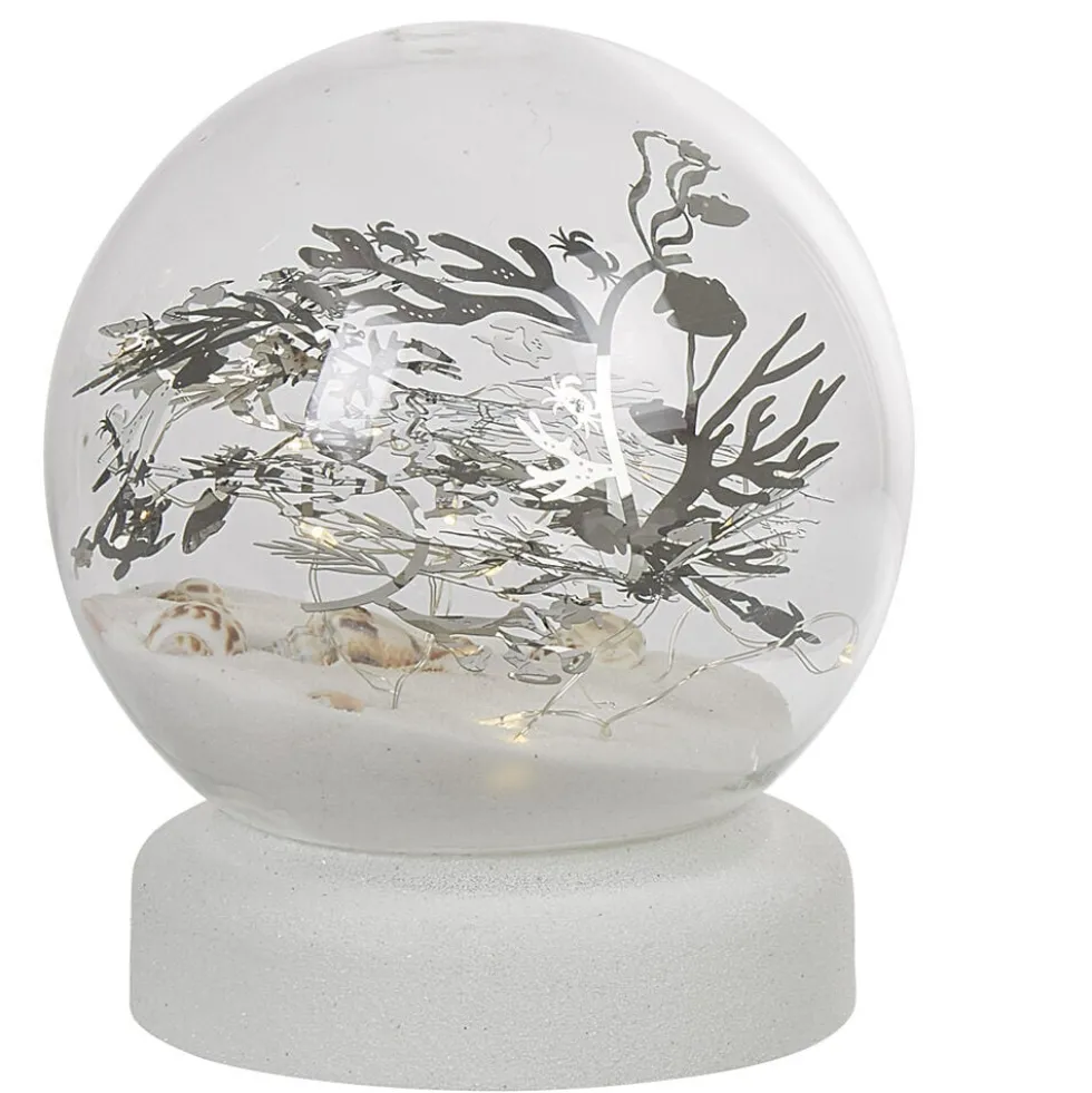 Boule à neige sable design mer avec coquillage LED blanc
