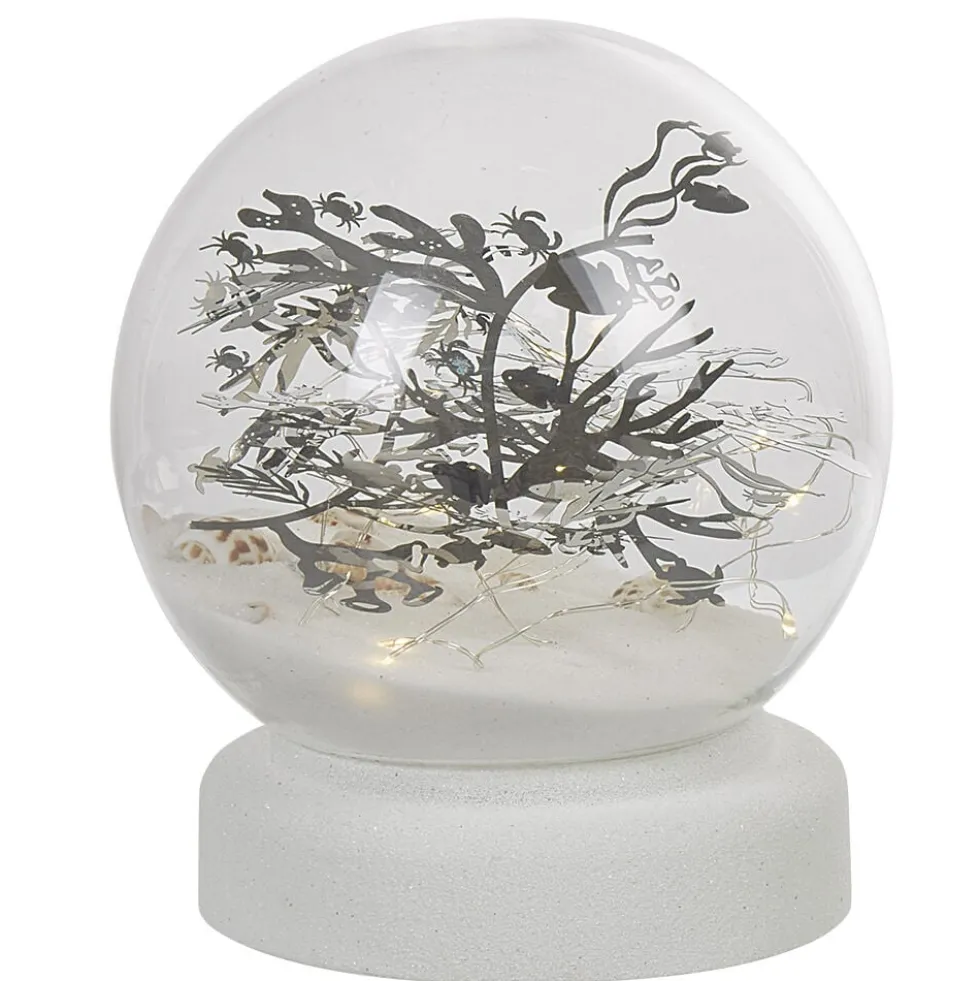 Boule à neige sable design mer avec coquillage LED blanc