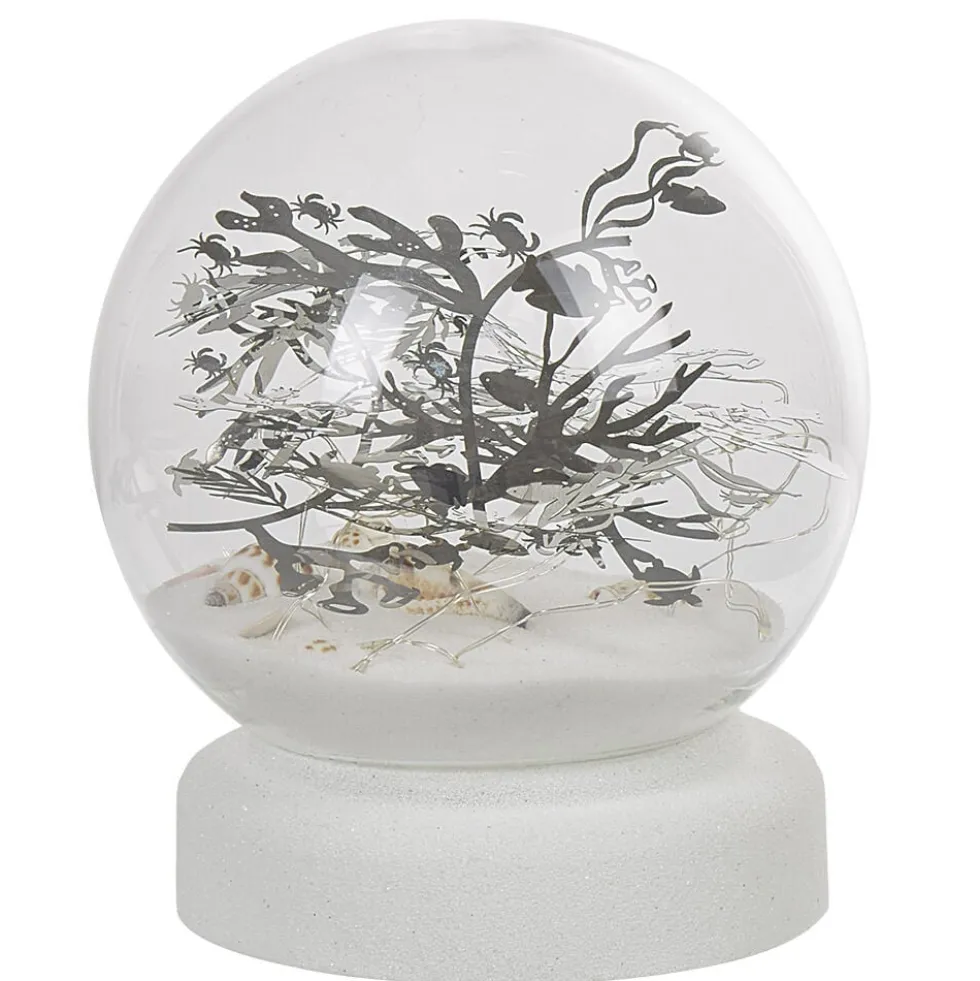 Boule à neige sable design mer avec coquillage LED blanc