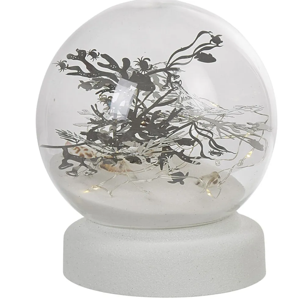 Boule à neige sable design mer avec coquillage LED blanc