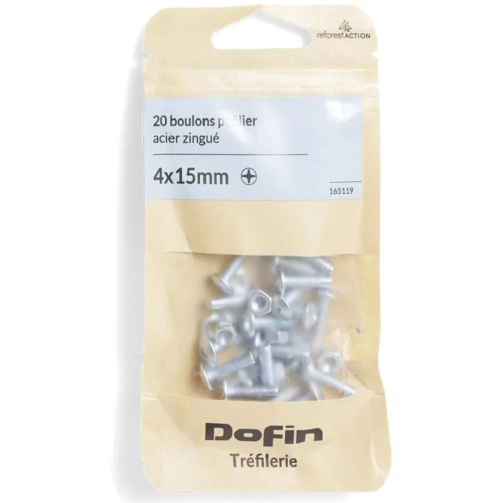 20 boulons poêlier cruciforme acier zingué - 4x15 mm