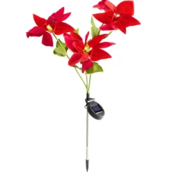 Bouquet fleur solaire rouge LED blanc froid H65cm