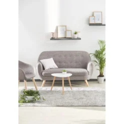 Bout de canapé table basse Joseph blanc pieds pin Ø48xH42 cm