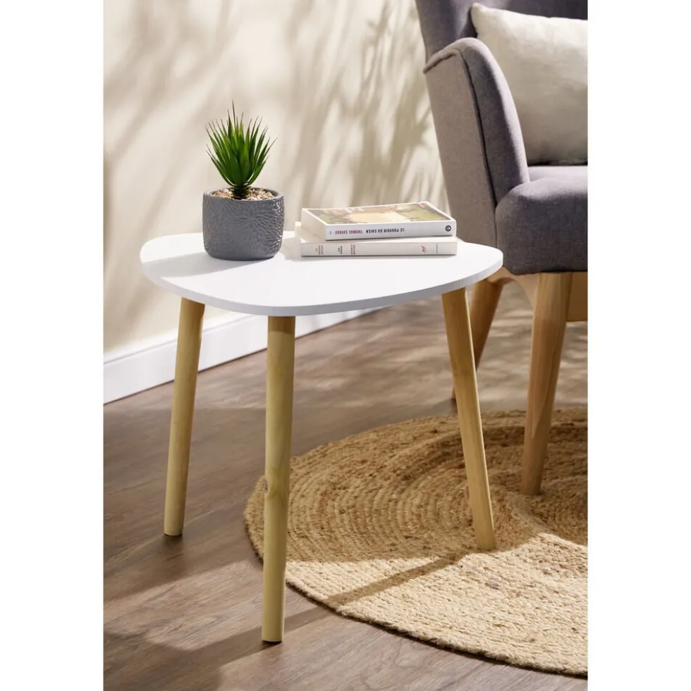 Bout de canapé table basse Joseph blanc pieds pin Ø48xH42 cm