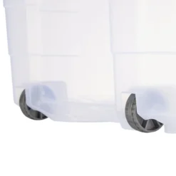 Box de rangement 80L plastique transparent 4 roues couvercle malin bleu 79x39xH36cm