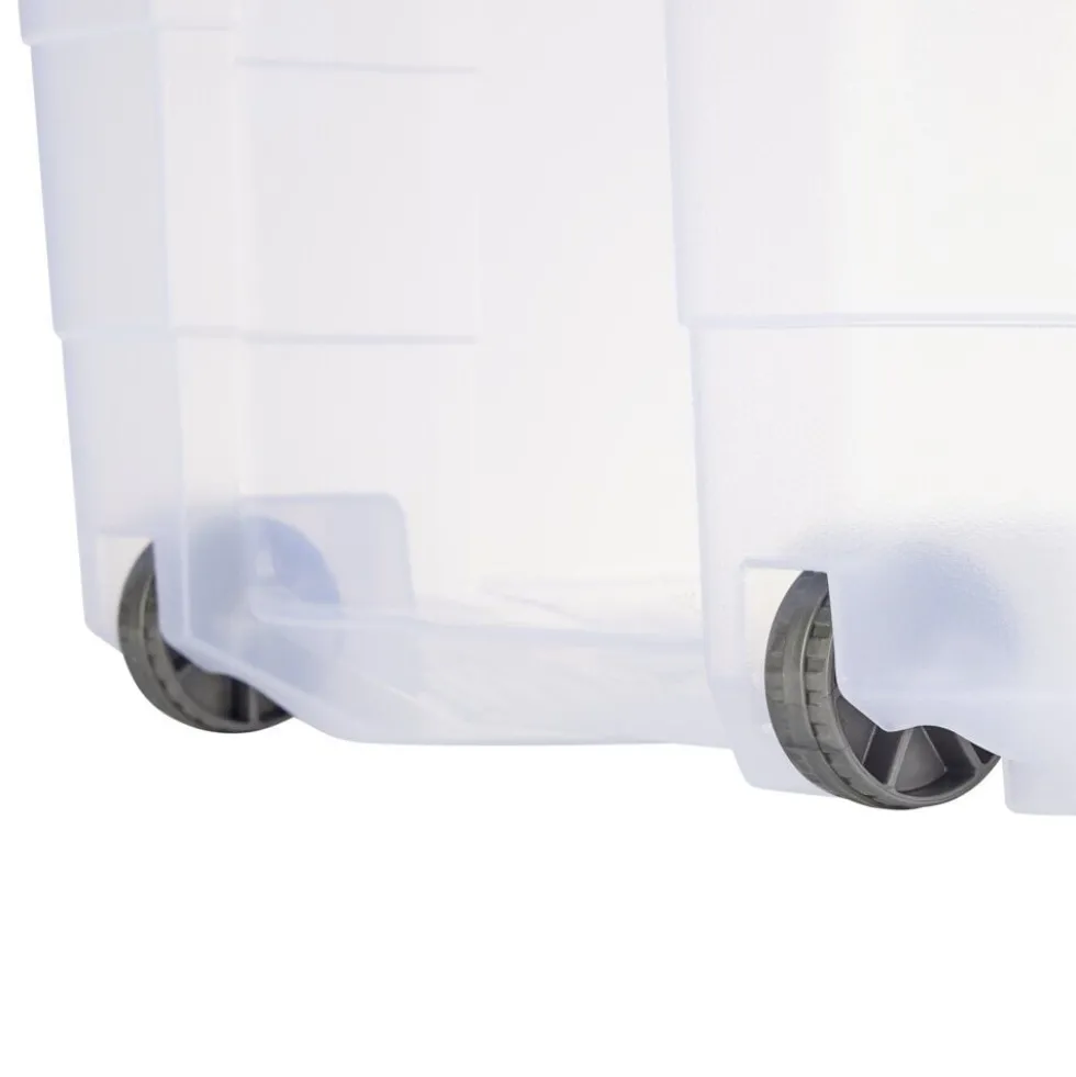 Box de rangement 60L plastique transparent 4 roues couvercle malin bleu 59x39xH36cm