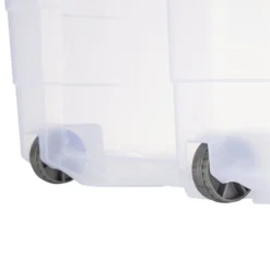 Box de rangement 40L plastique transparent 4 roues couvercle malin bleu 59x39xH27cm