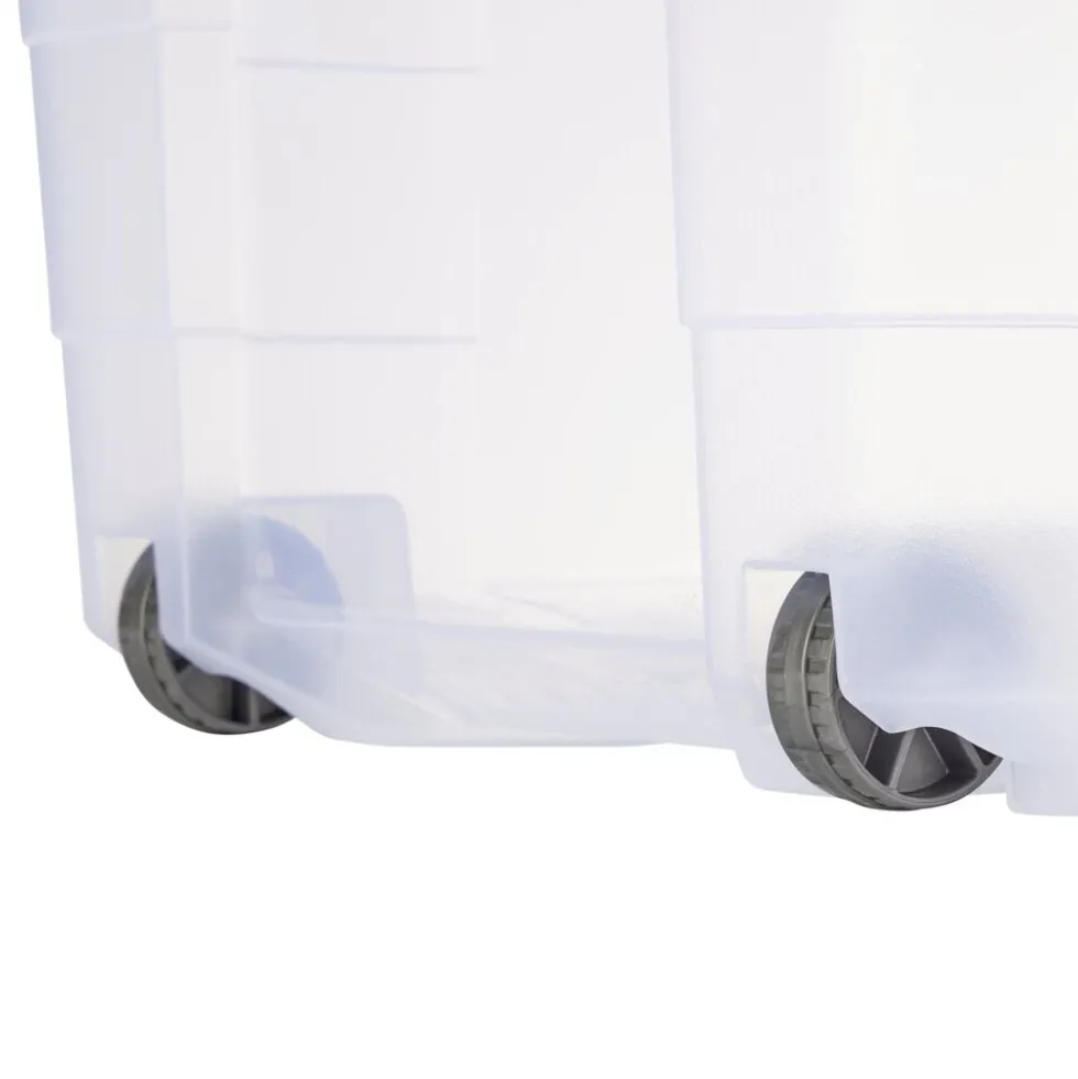 Box de rangement 40L plastique transparent 4 roues couvercle malin bleu 59x39xH27cm