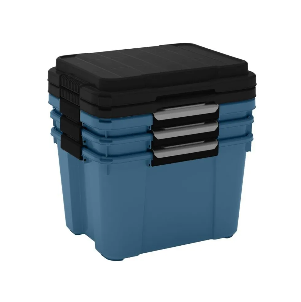 Box de rangement 45L x3 étanche Scuba bleu avec couvercle noir 49x39xH49,5cm