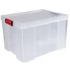 Box de rangement transparente couvercle clips rouge 45 L