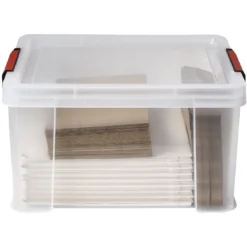 Box de rangement transparente couvercle clips rouge 17 L