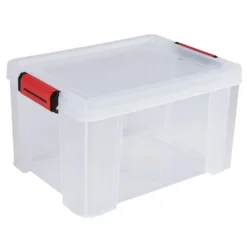 Box de rangement transparente couvercle clips rouge 17 L