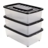 Box dessous de lit 25L x3 plastique transparent couvercle noir 56x37xH18cm