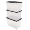 Box dessous de lit 46L x3 plastique transparent couvercle noir 56x37xH34cm