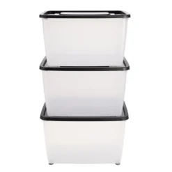 Box dessous de lit 46L x3 plastique transparent couvercle noir 56x37xH34cm