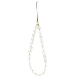 Bracelet chaîne de téléphone perle forme coeur blanc L13,5cm