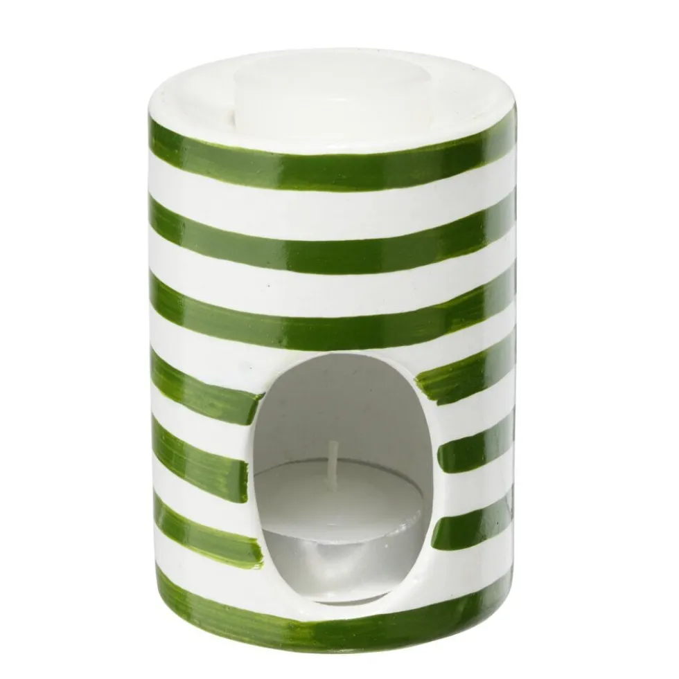 Brûle parfum terre cuite avec 1 galet de cire et 1 bougie Ø7xH10cm (3 modèles)