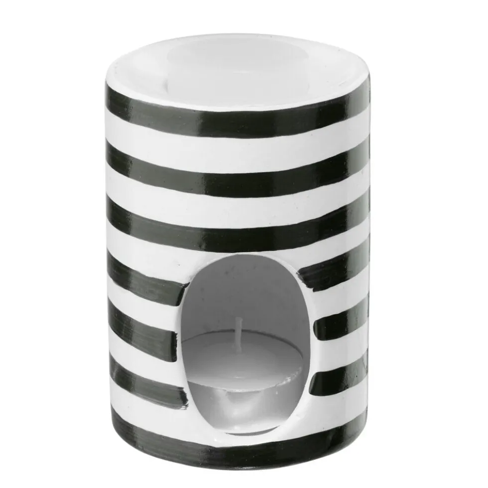 Brûle parfum terre cuite avec 1 galet de cire et 1 bougie Ø7xH10cm (3 modèles)
