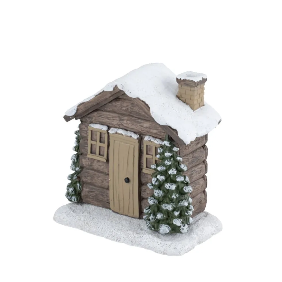 Brûleur cône encens forme chalet enneigé 13x7,5x13cm
