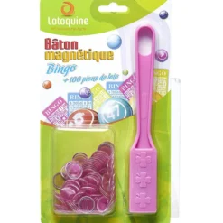 Bâton magnétique + 100 pions loto en plastique