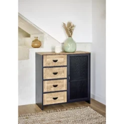 Buffet Laura noir et miel - L80 x P35 x H82 cm