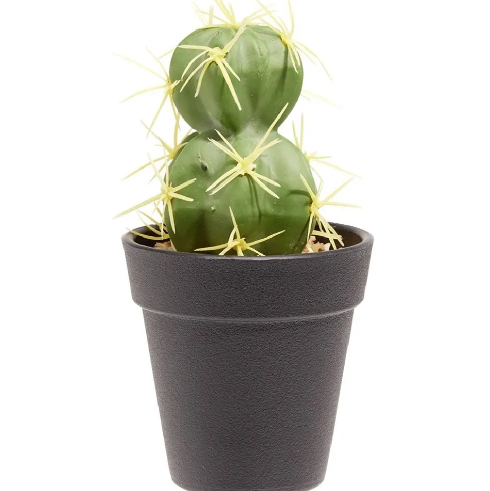Cactus artificiel double boule vert et jaune Ø7,5xH15cm