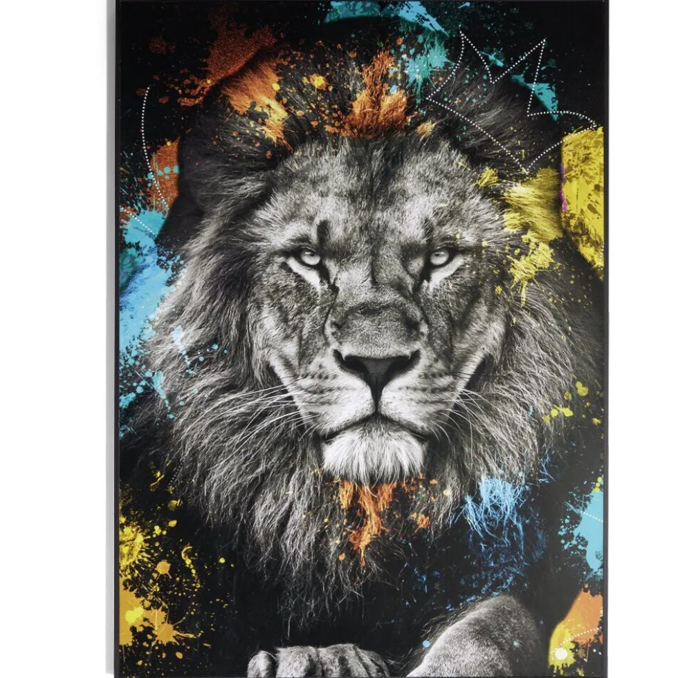 Cadre déco en bois colorful photo lion 50x70cm