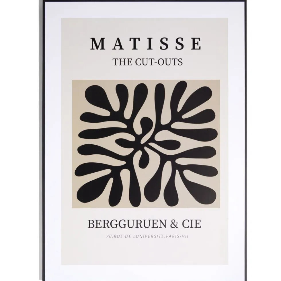 Cadre déco en bois inspiration Matisse motif abstrait noir 50x70cm