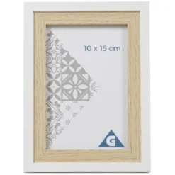 Cadre photo bois naturel blanc 14x19cm pour photo 10x15cm